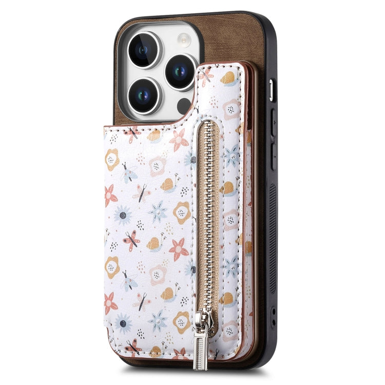 Retro Painted Zipper Wallet Back Phone Case, For iPhone 17e / 16e, For iPhone 16 Pro Max, For iPhone 16 Pro, For iPhone 16 Plus