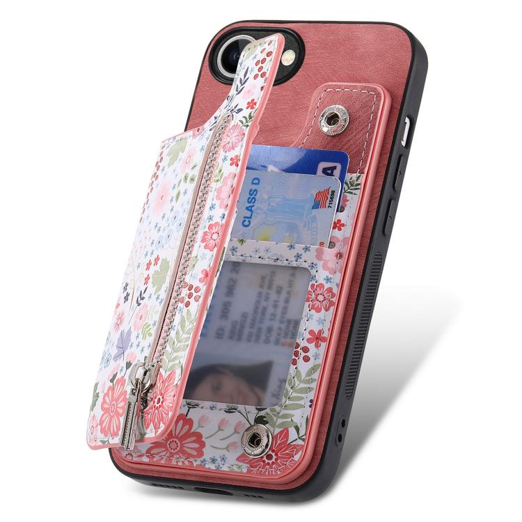 Retro Painted Zipper Wallet Back Phone Case, For iPhone 17e / 16e, For iPhone 16 Pro Max, For iPhone 16 Pro, For iPhone 16 Plus