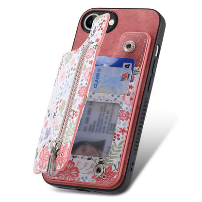 Retro Painted Zipper Wallet Back Phone Case, For iPhone 17e / 16e, For iPhone 16 Pro Max, For iPhone 16 Pro, For iPhone 16 Plus
