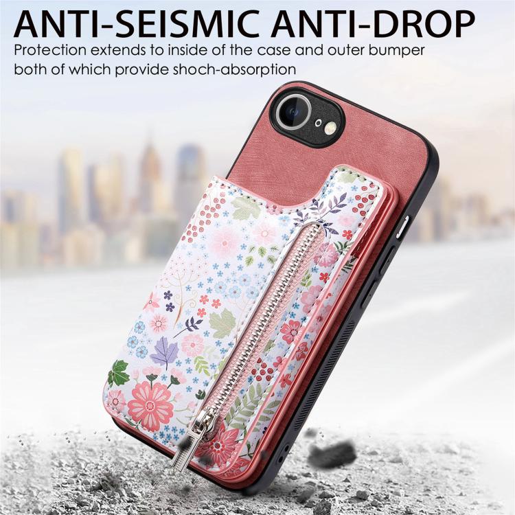 Retro Painted Zipper Wallet Back Phone Case, For iPhone 17e / 16e, For iPhone 16 Pro Max, For iPhone 16 Pro, For iPhone 16 Plus