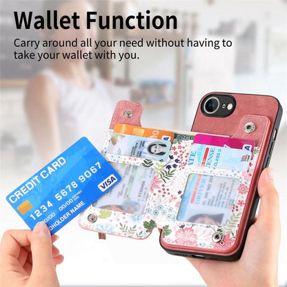 Retro Painted Zipper Wallet Back Phone Case, For iPhone 17e / 16e, For iPhone 16 Pro Max, For iPhone 16 Pro, For iPhone 16 Plus