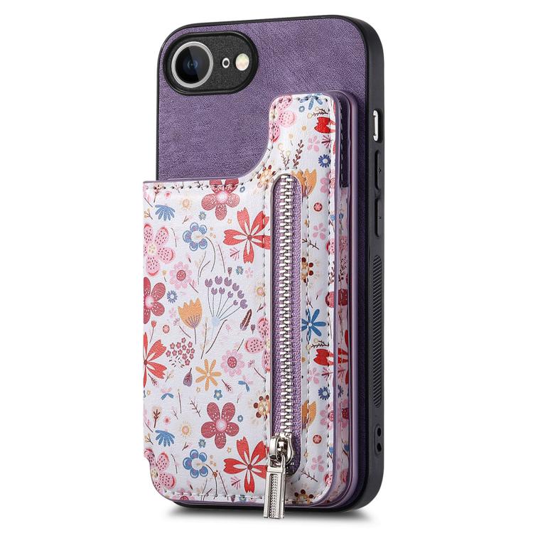 Retro Painted Zipper Wallet Back Phone Case, For iPhone 17e / 16e, For iPhone 16 Pro Max, For iPhone 16 Pro, For iPhone 16 Plus