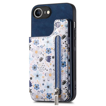 Retro Painted Zipper Wallet Back Phone Case, For iPhone 17e / 16e, For iPhone 16 Pro Max, For iPhone 16 Pro, For iPhone 16 Plus