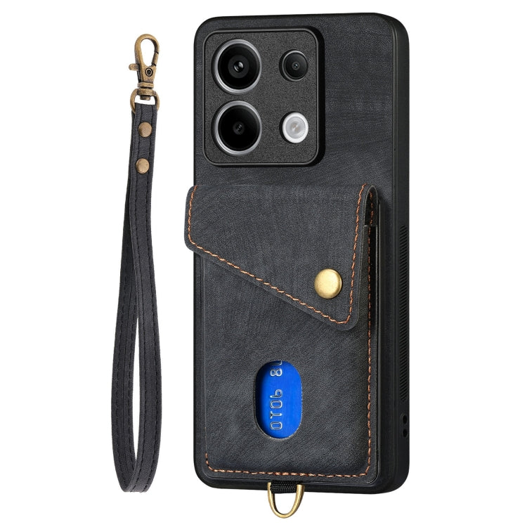 Retro Card Wallet Fold Leather Phone Case with Strap, For Xiaomi Redmi Note 13 Pro 5G, For Xiaomi 13T / 13T Pro