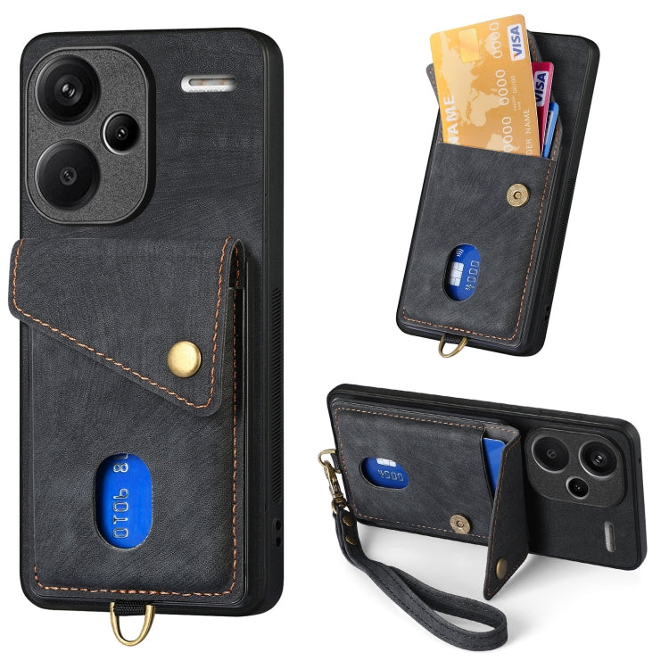 Retro Card Wallet Fold Leather Phone Case with Strap