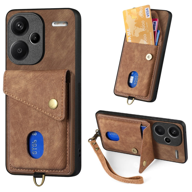 Retro Card Wallet Fold Leather Phone Case with Strap