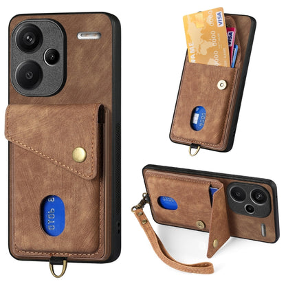Retro Card Wallet Fold Leather Phone Case with Strap