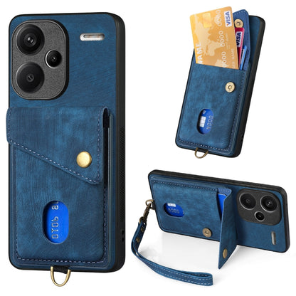 Retro Card Wallet Fold Leather Phone Case with Strap