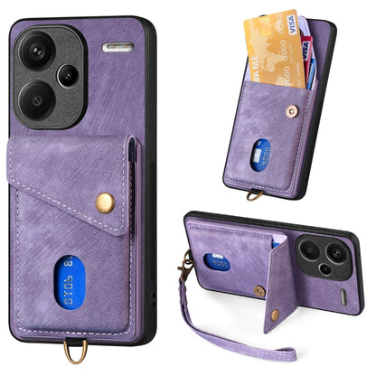 Retro Card Wallet Fold Leather Phone Case with Strap