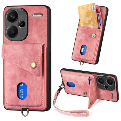 Retro Card Wallet Fold Leather Phone Case with Strap