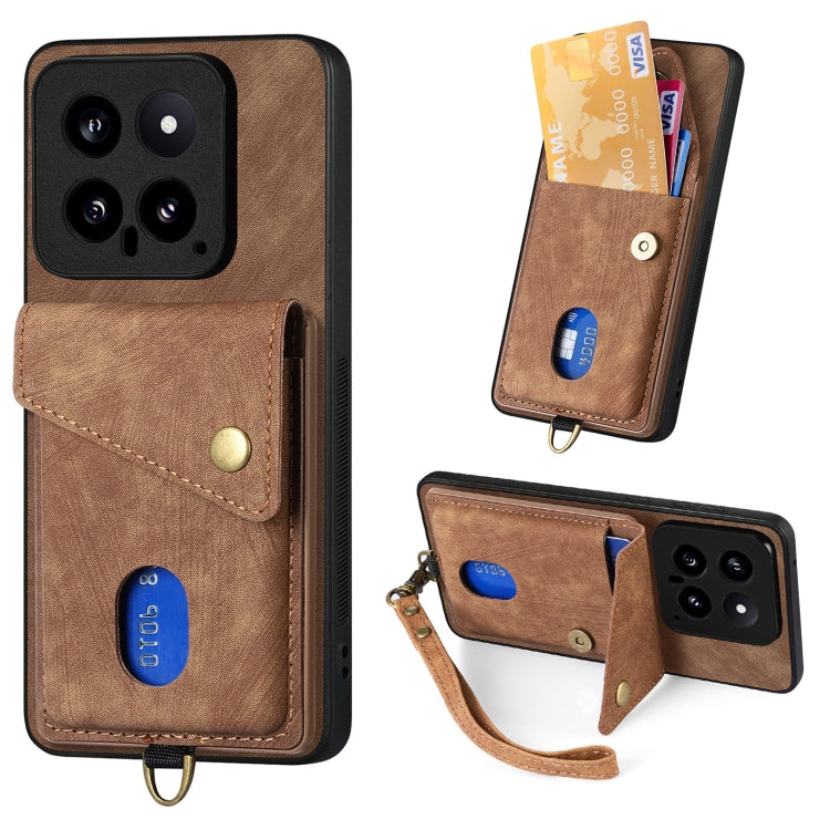Retro Card Wallet Fold Leather Phone Case with Strap