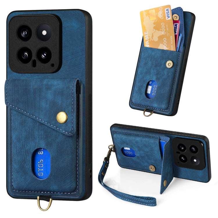 Retro Card Wallet Fold Leather Phone Case with Strap