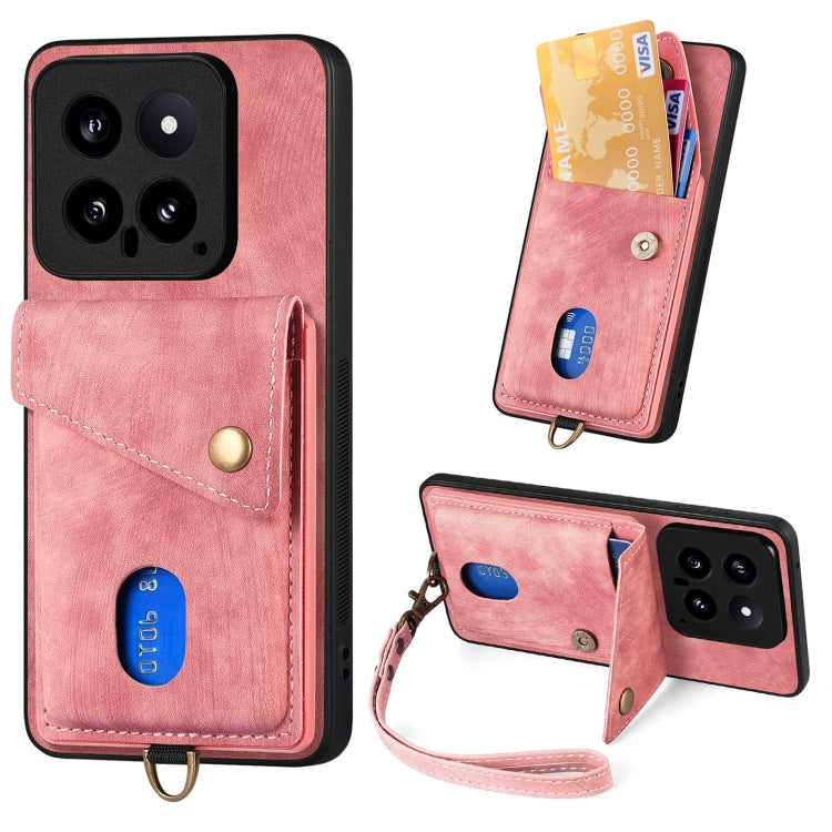 Retro Card Wallet Fold Leather Phone Case with Strap