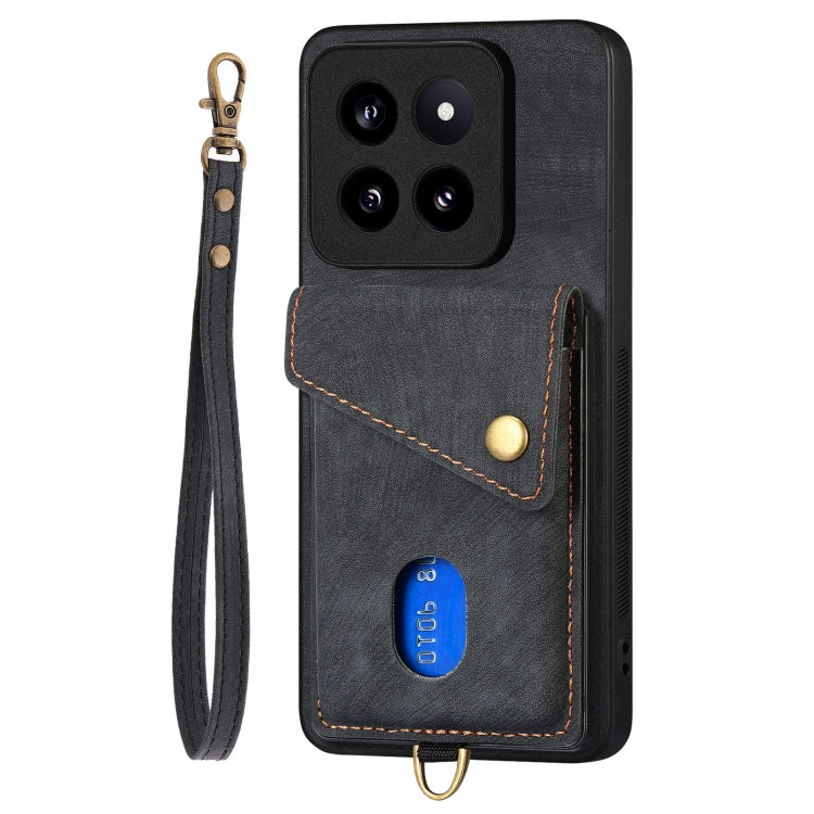 Retro Card Wallet Fold Leather Phone Case with Strap