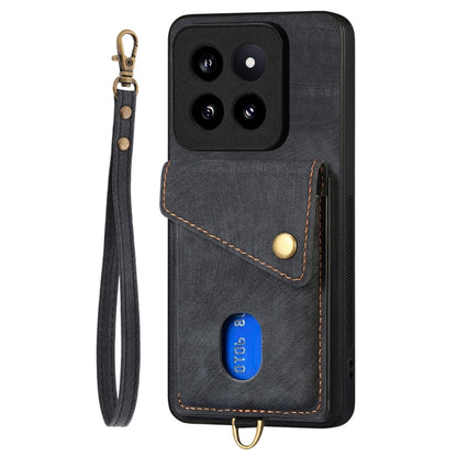 Retro Card Wallet Fold Leather Phone Case with Strap