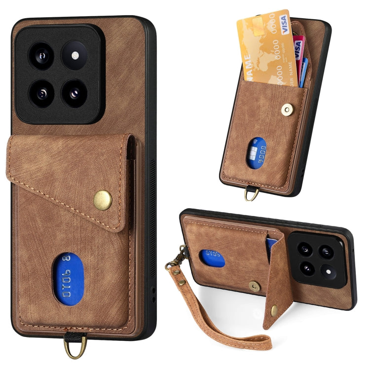 Retro Card Wallet Fold Leather Phone Case with Strap