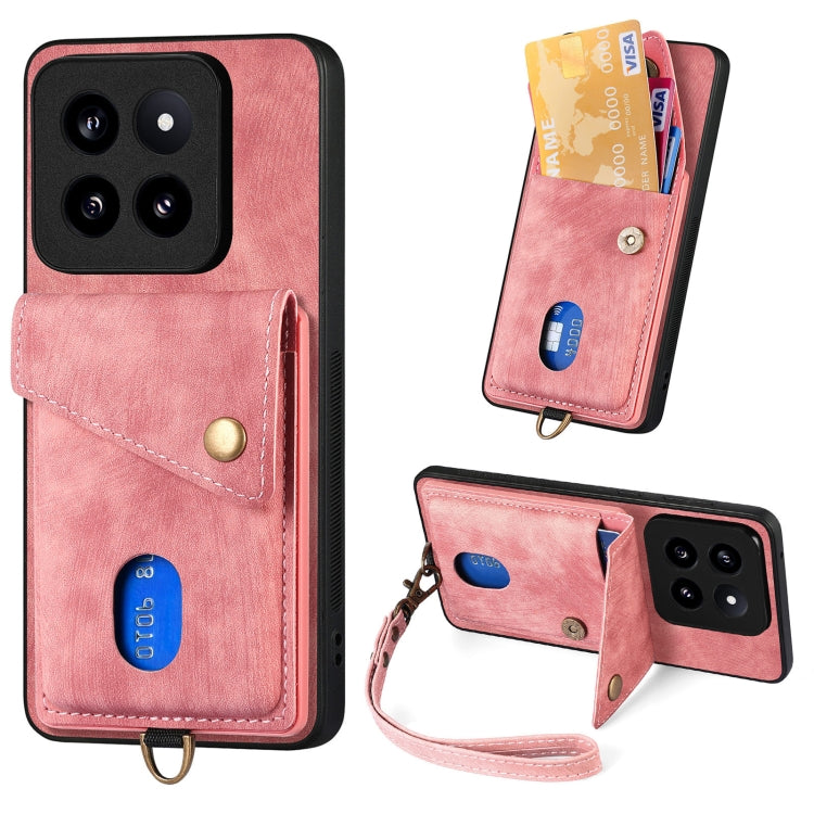Retro Card Wallet Fold Leather Phone Case with Strap