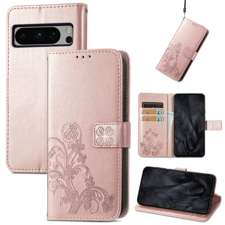 Four-leaf Clasp Embossed Buckle Leather Phone Case, For Google Pixel 9 Pro XL, For Google Pixel 9, For Google Pixel 8a, For Google Pixel 8 Pro