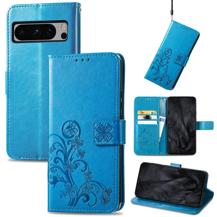 Four-leaf Clasp Embossed Buckle Leather Phone Case, For Google Pixel 9 Pro XL, For Google Pixel 9, For Google Pixel 8a, For Google Pixel 8 Pro