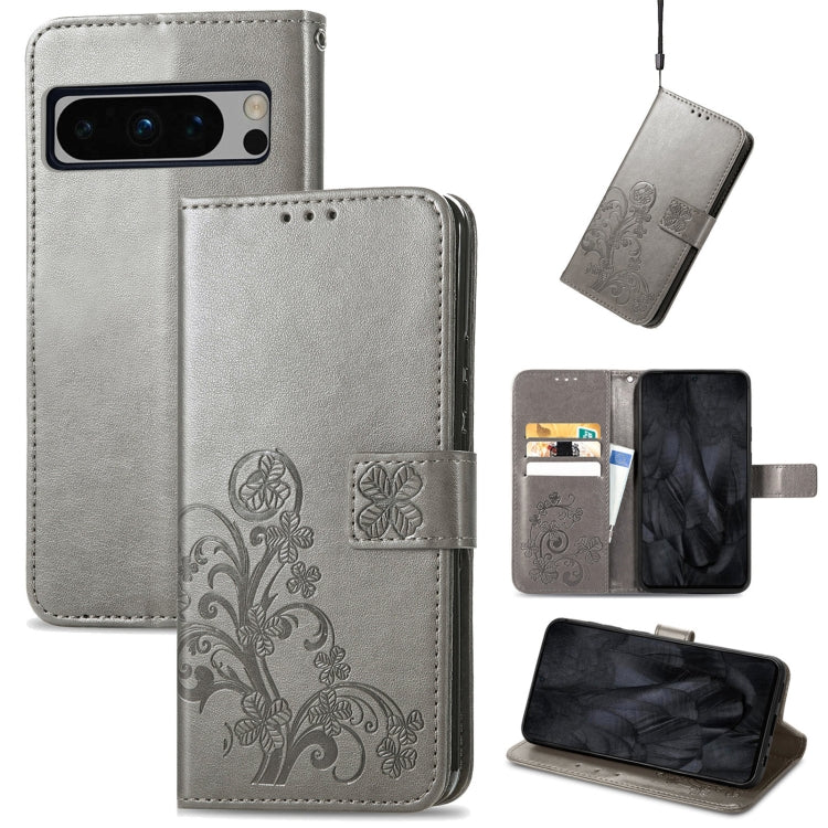 Four-leaf Clasp Embossed Buckle Leather Phone Case, For Google Pixel 9 Pro XL, For Google Pixel 9, For Google Pixel 8a, For Google Pixel 8 Pro