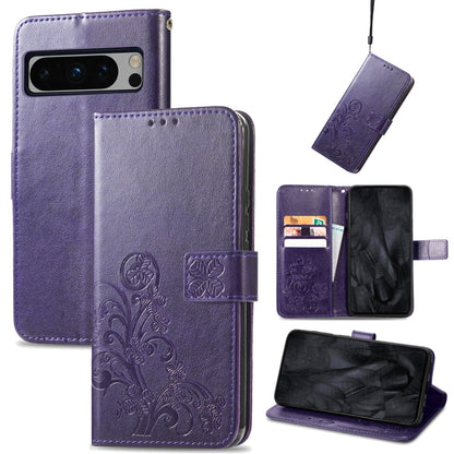 Four-leaf Clasp Embossed Buckle Leather Phone Case, For Google Pixel 9 Pro XL, For Google Pixel 9, For Google Pixel 8a, For Google Pixel 8 Pro