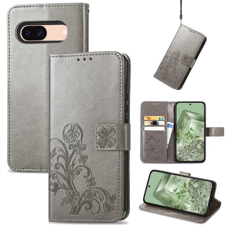 Four-leaf Clasp Embossed Buckle Leather Phone Case, For Google Pixel 9 Pro XL, For Google Pixel 9, For Google Pixel 8a, For Google Pixel 8 Pro
