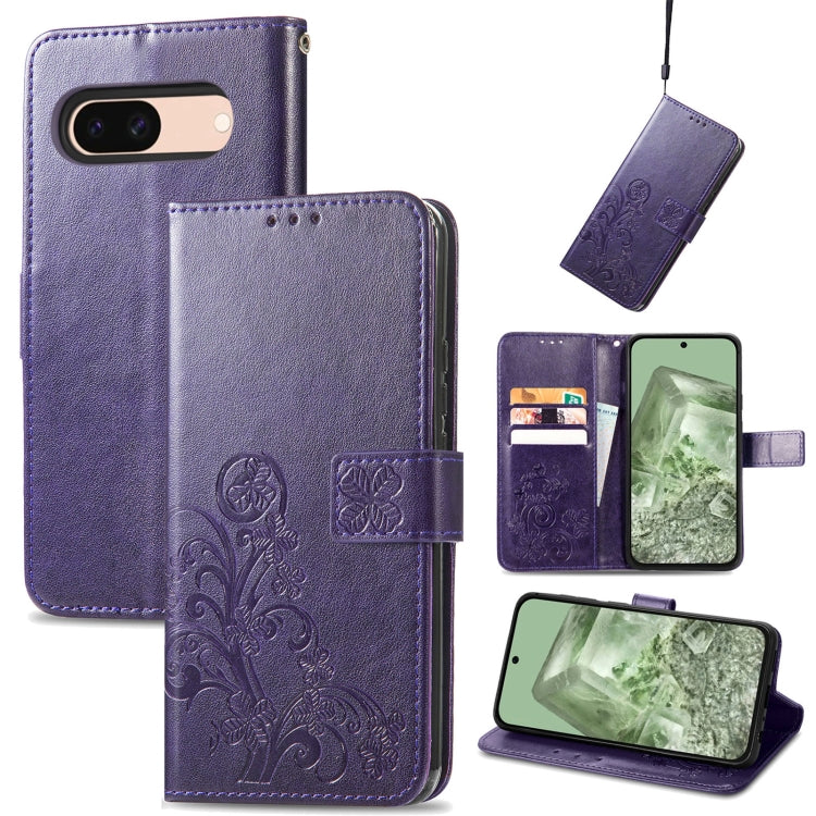 Four-leaf Clasp Embossed Buckle Leather Phone Case, For Google Pixel 9 Pro XL, For Google Pixel 9, For Google Pixel 8a, For Google Pixel 8 Pro