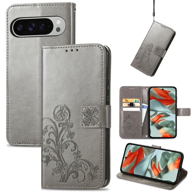 Four-leaf Clasp Embossed Buckle Leather Phone Case, For Google Pixel 9 Pro XL, For Google Pixel 9, For Google Pixel 8a, For Google Pixel 8 Pro
