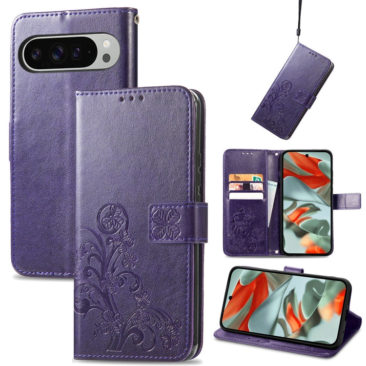 Four-leaf Clasp Embossed Buckle Leather Phone Case, For Google Pixel 9 Pro XL, For Google Pixel 9, For Google Pixel 8a, For Google Pixel 8 Pro