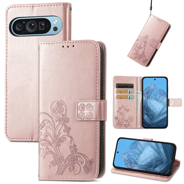 Four-leaf Clasp Embossed Buckle Leather Phone Case, For Google Pixel 9 Pro XL, For Google Pixel 9, For Google Pixel 8a, For Google Pixel 8 Pro