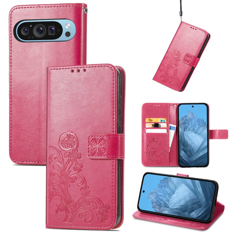 Four-leaf Clasp Embossed Buckle Leather Phone Case, For Google Pixel 9 Pro XL, For Google Pixel 9, For Google Pixel 8a, For Google Pixel 8 Pro