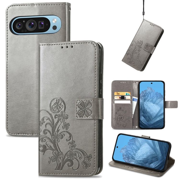 Four-leaf Clasp Embossed Buckle Leather Phone Case, For Google Pixel 9 Pro XL, For Google Pixel 9, For Google Pixel 8a, For Google Pixel 8 Pro