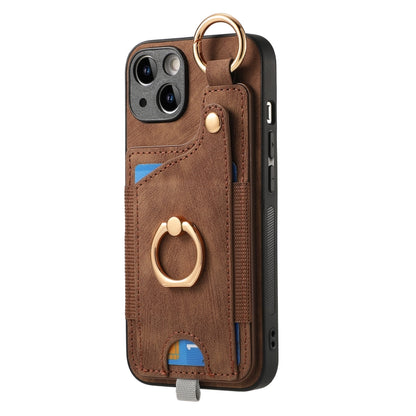 Retro Skin-feel Ring Card Bag Phone Case with Hang Loop, For iPhone 13, For iPhone 12, For iPhone 12 Pro Max, For iPhone 12 Pro