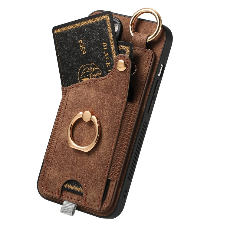 Retro Skin-feel Ring Card Bag Phone Case with Hang Loop, For iPhone 13, For iPhone 12, For iPhone 12 Pro Max, For iPhone 12 Pro