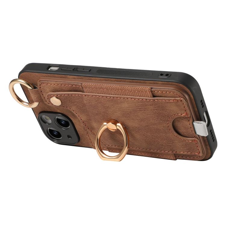 Retro Skin-feel Ring Card Bag Phone Case with Hang Loop, For iPhone 13, For iPhone 12, For iPhone 12 Pro Max, For iPhone 12 Pro