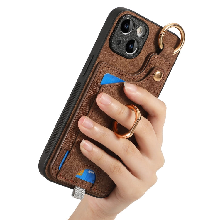 Retro Skin-feel Ring Card Bag Phone Case with Hang Loop, For iPhone 13, For iPhone 12, For iPhone 12 Pro Max, For iPhone 12 Pro