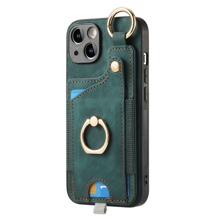 Retro Skin-feel Ring Card Bag Phone Case with Hang Loop, For iPhone 13, For iPhone 12, For iPhone 12 Pro Max, For iPhone 12 Pro