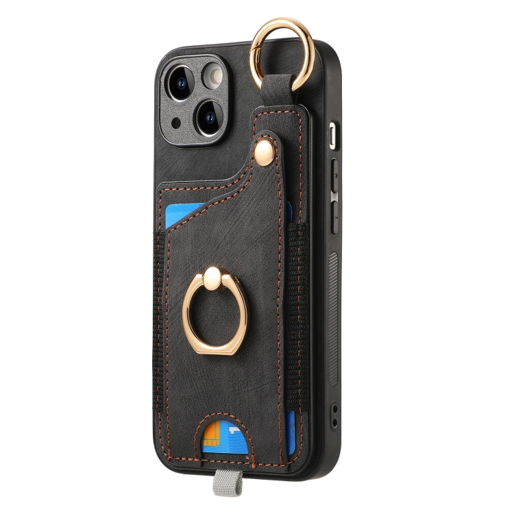 Retro Skin-feel Ring Card Bag Phone Case with Hang Loop, For iPhone 13, For iPhone 12, For iPhone 12 Pro Max, For iPhone 12 Pro