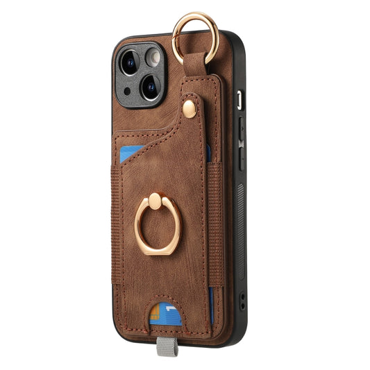 Retro Skin-feel Ring Card Bag Phone Case with Hang Loop