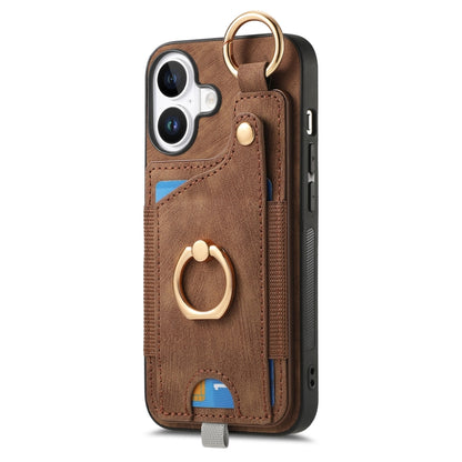 Retro Skin-feel Ring Card Bag Phone Case with Hang Loop, For iPhone 16, For iPhone 15 Pro Max, For iPhone 15 Pro, For iPhone 15 Plus
