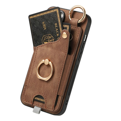 Retro Skin-feel Ring Card Bag Phone Case with Hang Loop, For iPhone 16, For iPhone 15 Pro Max, For iPhone 15 Pro, For iPhone 15 Plus