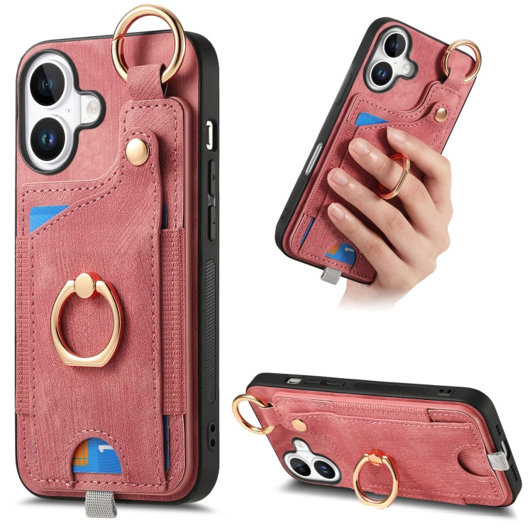 Retro Skin-feel Ring Card Bag Phone Case with Hang Loop, For iPhone 16, For iPhone 15 Pro Max, For iPhone 15 Pro, For iPhone 15 Plus