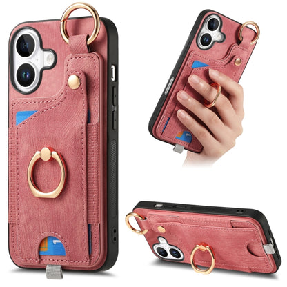 Retro Skin-feel Ring Card Bag Phone Case with Hang Loop, For iPhone 16, For iPhone 15 Pro Max, For iPhone 15 Pro, For iPhone 15 Plus
