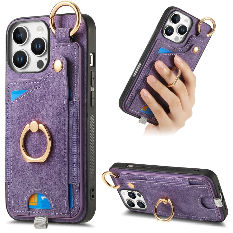Retro Skin-feel Ring Card Bag Phone Case with Hang Loop, For iPhone 17e / 16e, For iPhone 16 Pro Max, For iPhone 16 Pro, For iPhone 16 Plus