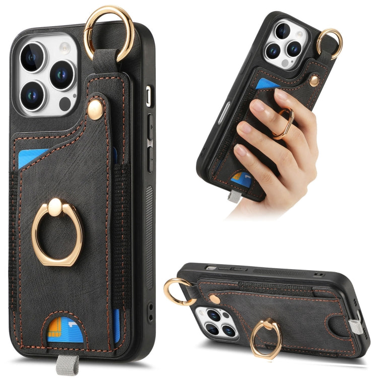 Retro Skin-feel Ring Card Bag Phone Case with Hang Loop, For iPhone 17e / 16e, For iPhone 16 Pro Max, For iPhone 16 Pro, For iPhone 16 Plus