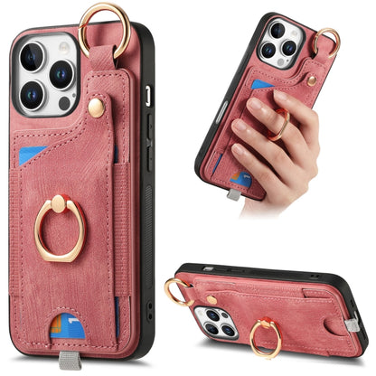 Retro Skin-feel Ring Card Bag Phone Case with Hang Loop, For iPhone 17e / 16e, For iPhone 16 Pro Max, For iPhone 16 Pro, For iPhone 16 Plus