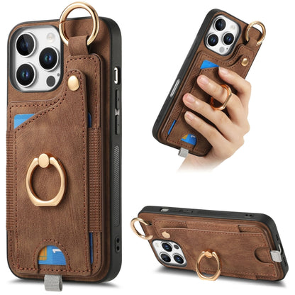 Retro Skin-feel Ring Card Bag Phone Case with Hang Loop, For iPhone 17e / 16e, For iPhone 16 Pro Max, For iPhone 16 Pro, For iPhone 16 Plus