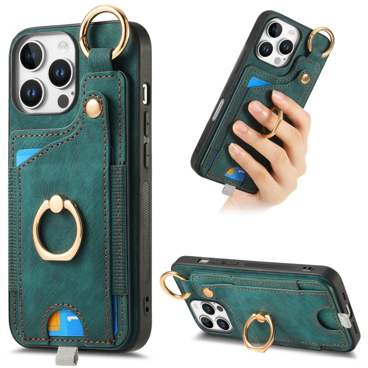 Retro Skin-feel Ring Card Bag Phone Case with Hang Loop, For iPhone 17e / 16e, For iPhone 16 Pro Max, For iPhone 16 Pro, For iPhone 16 Plus