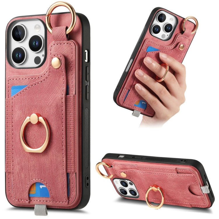 Retro Skin-feel Ring Card Bag Phone Case with Hang Loop, For iPhone 17e / 16e, For iPhone 16 Pro Max, For iPhone 16 Pro, For iPhone 16 Plus