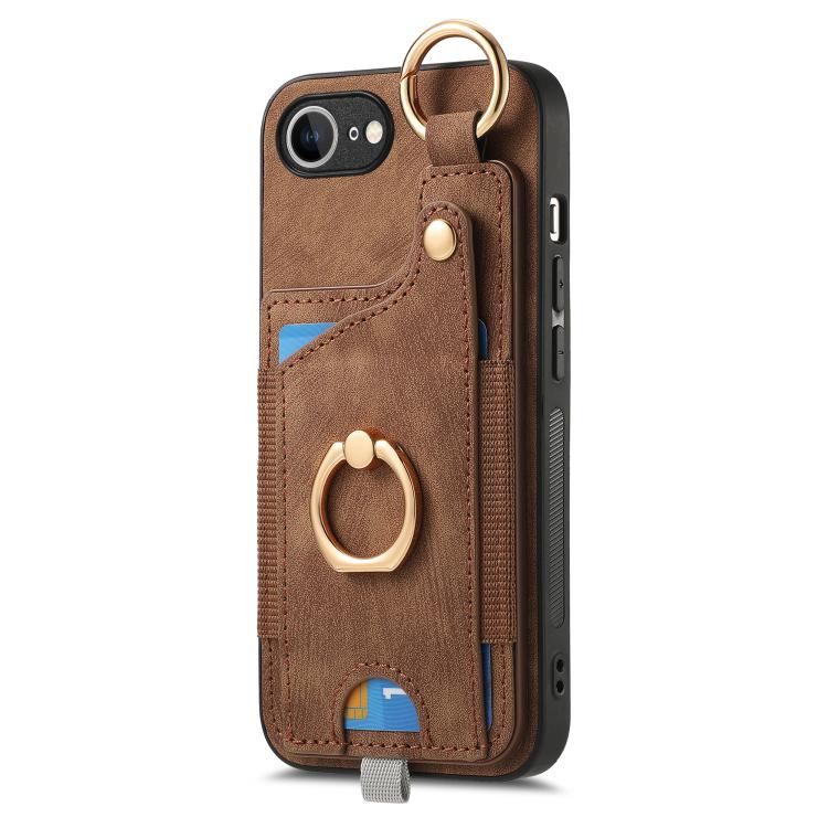 Retro Skin-feel Ring Card Bag Phone Case with Hang Loop, For iPhone 17e / 16e, For iPhone 16 Pro Max, For iPhone 16 Pro, For iPhone 16 Plus